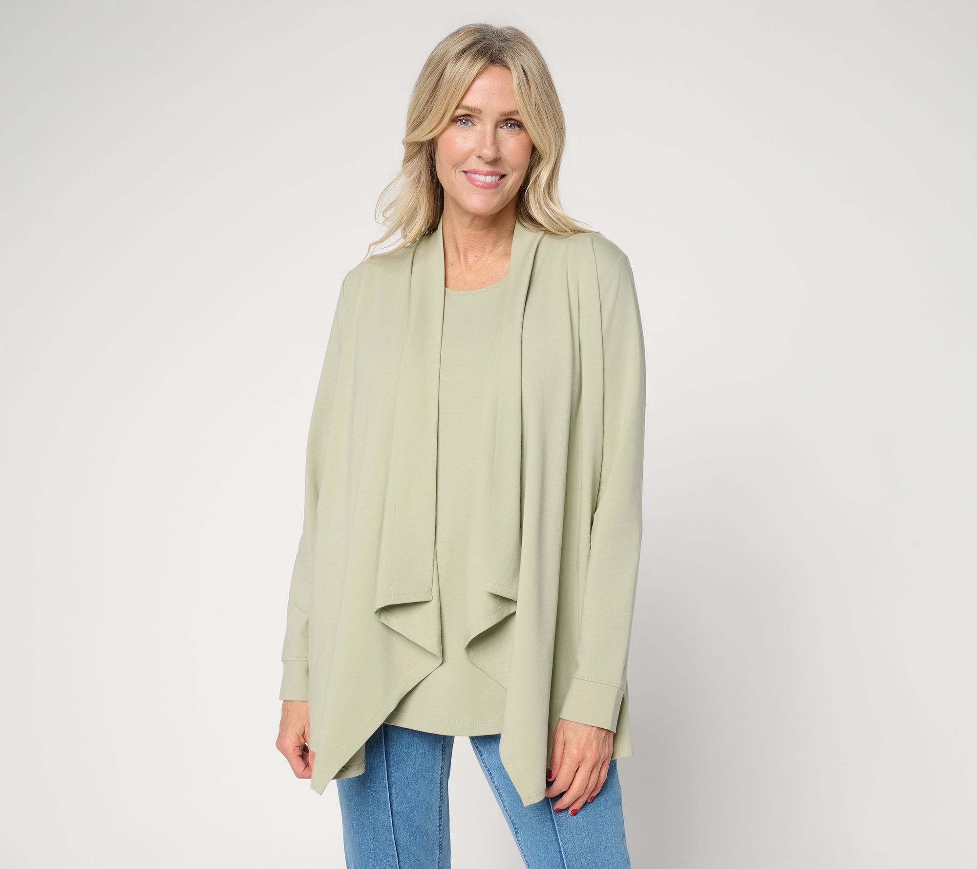 "As Is" Denim & Co. Essentials Petite Perfect Jersey Draped Cardigan