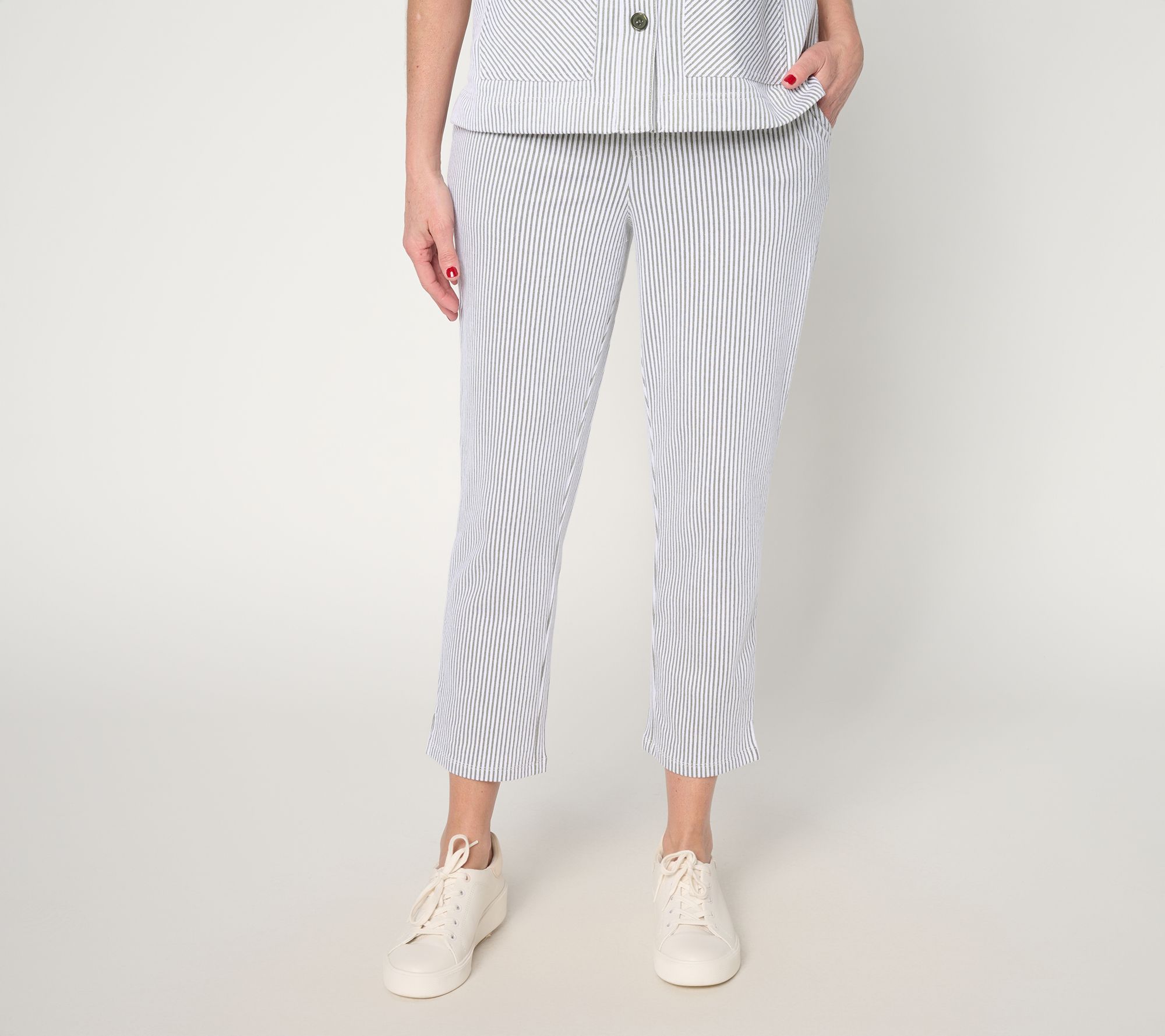 "As Is" Denim & Co. Regular Knit Seersucker Pull-On Crop Pants