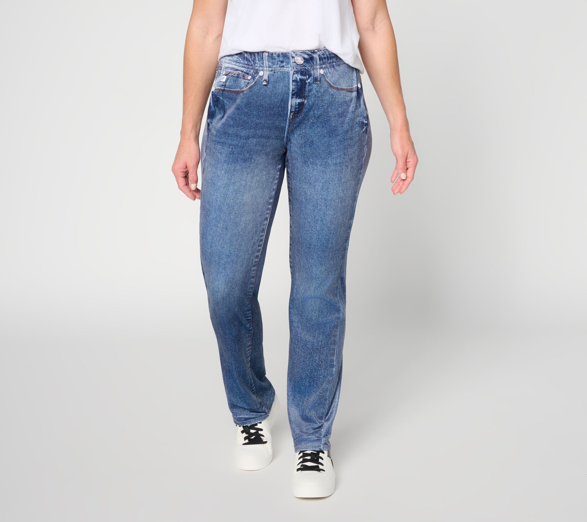 Seven7 Velour Printed Denim Straight Leg Pants