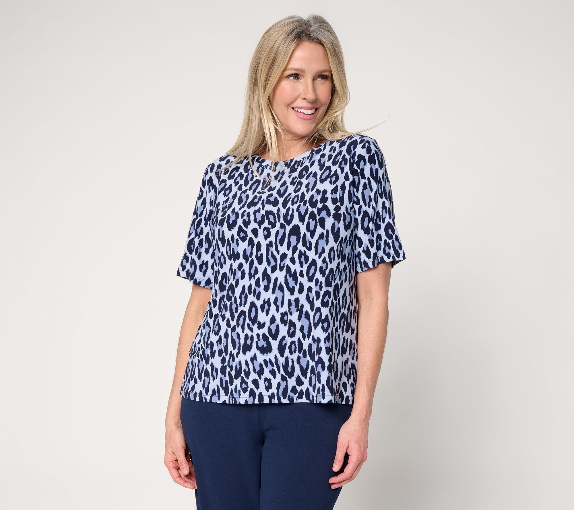 "As Is" Dennis Basso Printed Italia Knit Bateau Neck Easy Tee