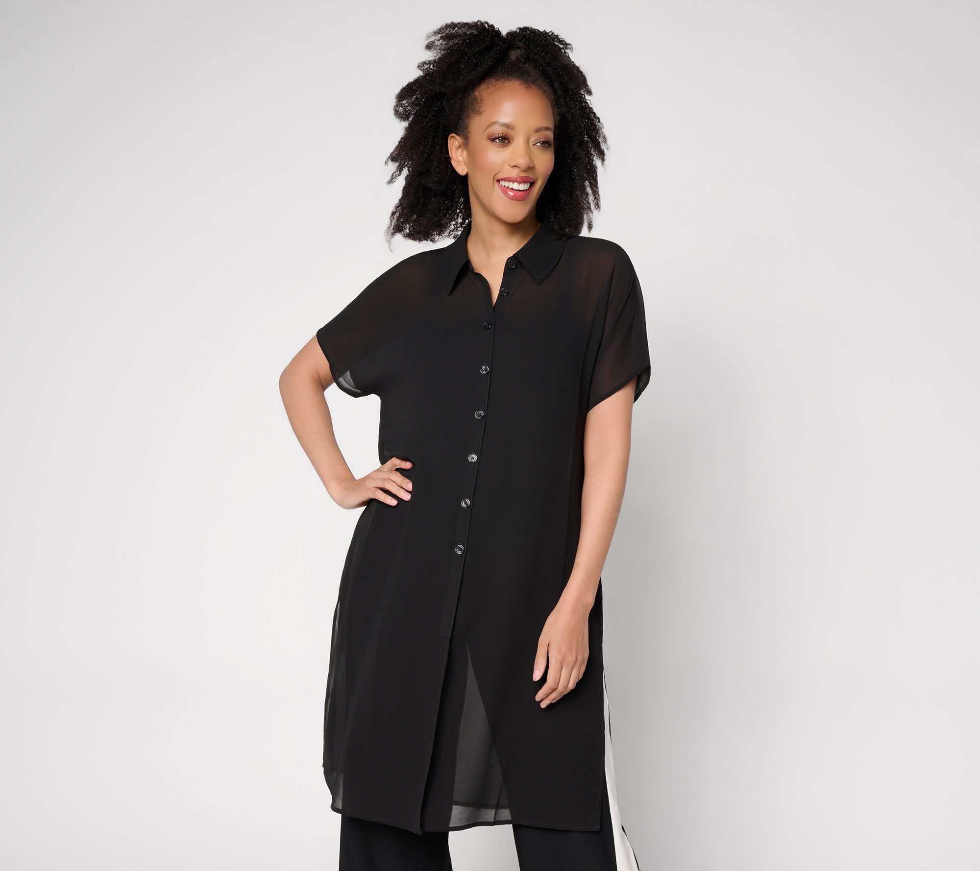 "As Is" Brandis Dress Out Loud Bestie Sheer Print & Solid Topper