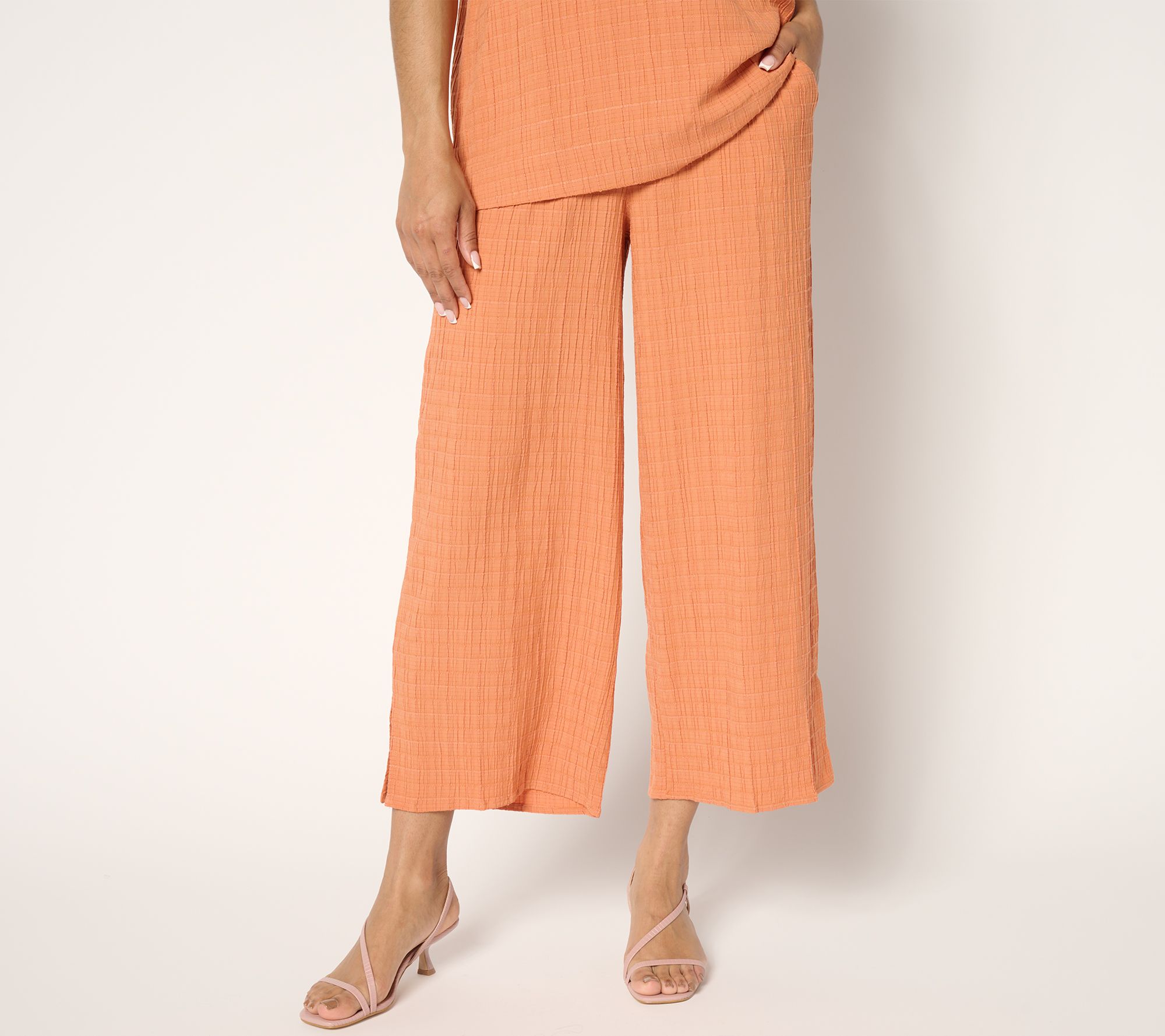 "As Is" Joan Rivers Petite Textured Crop Pants with Side Slits