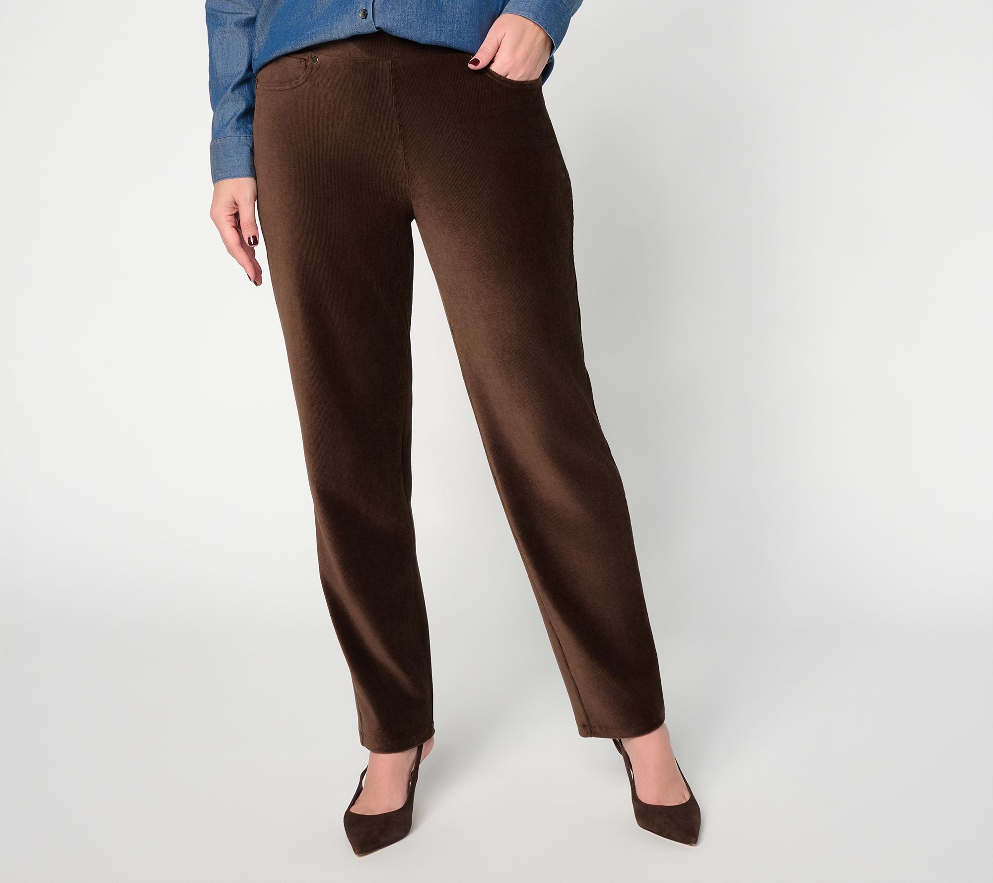  Susan Graver Petite Weekend Knit Curduroy Straight Pant