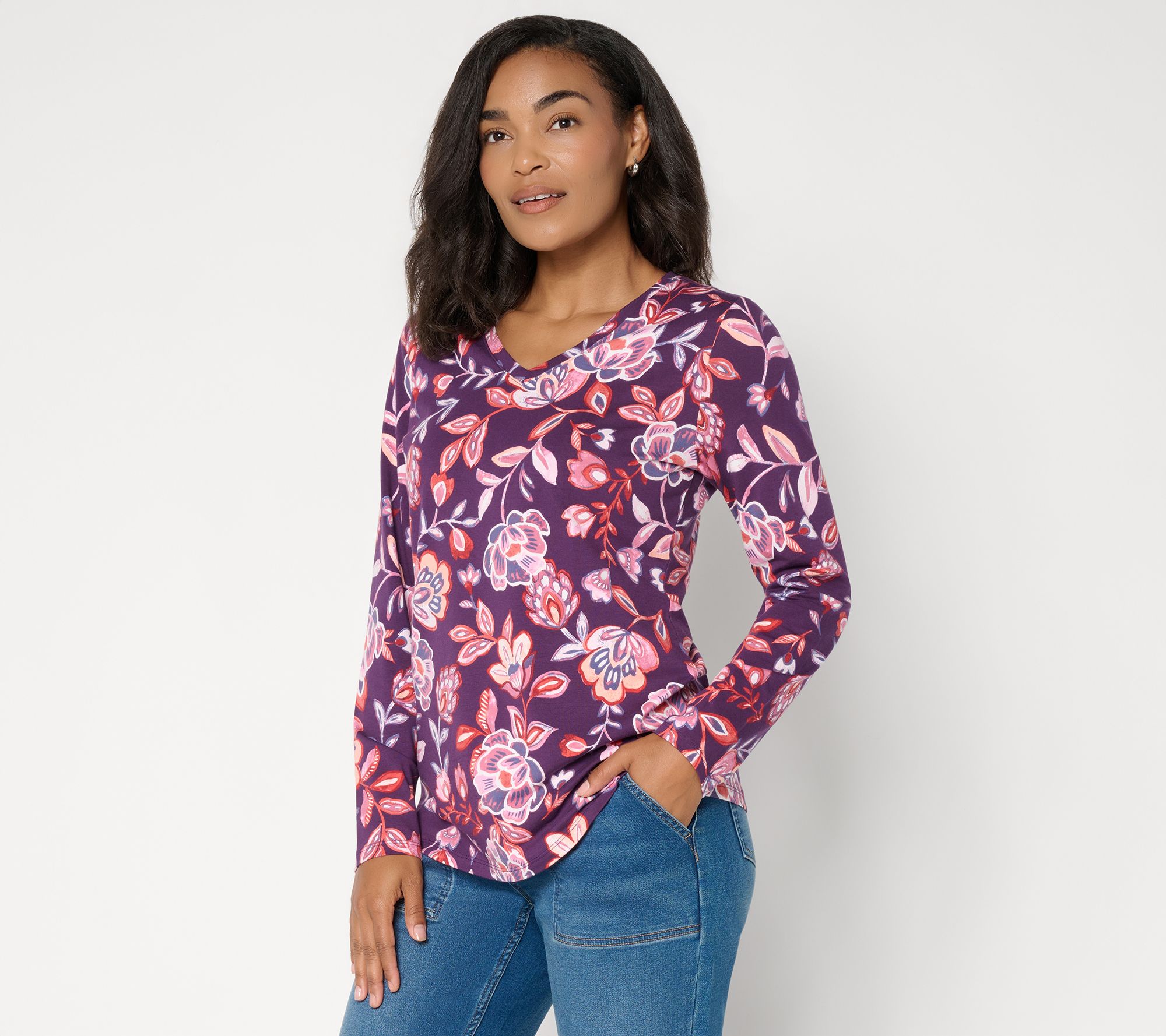 Denim & Co. Favorite Jersey Printed Long Sleeve Top