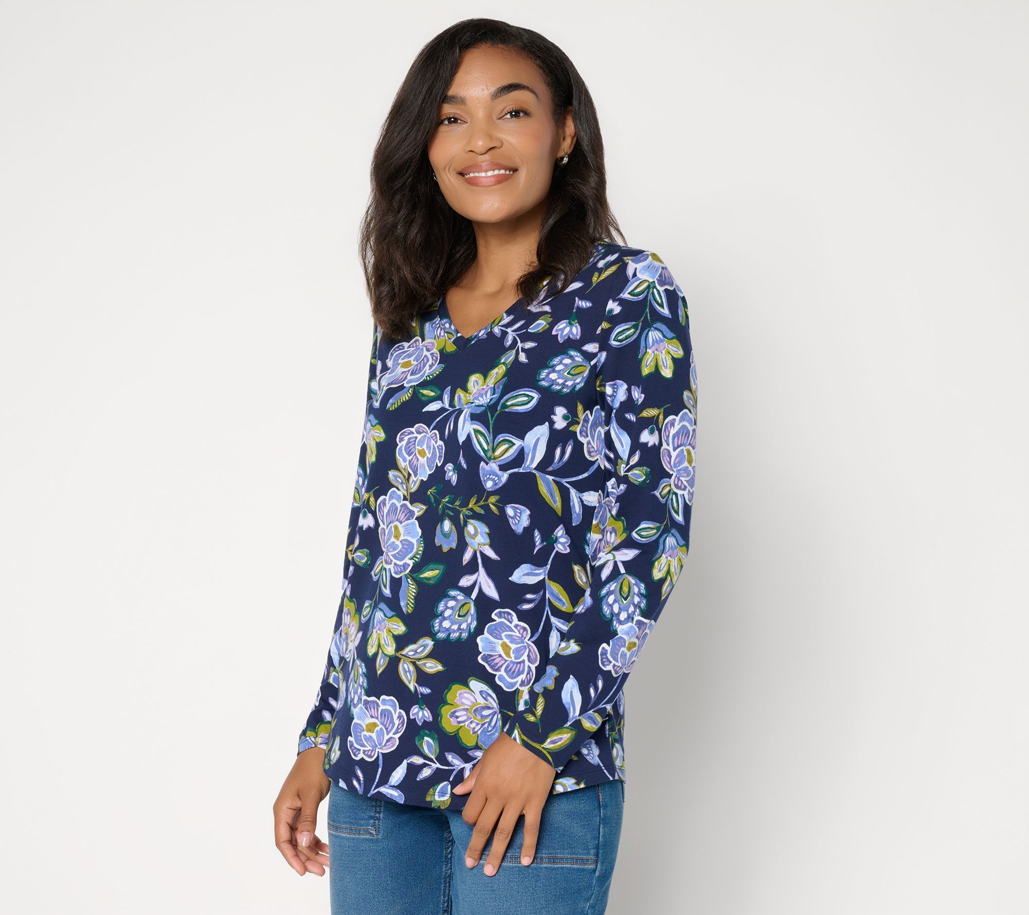 Denim & Co. Favorite Jersey Printed Long Sleeve Top