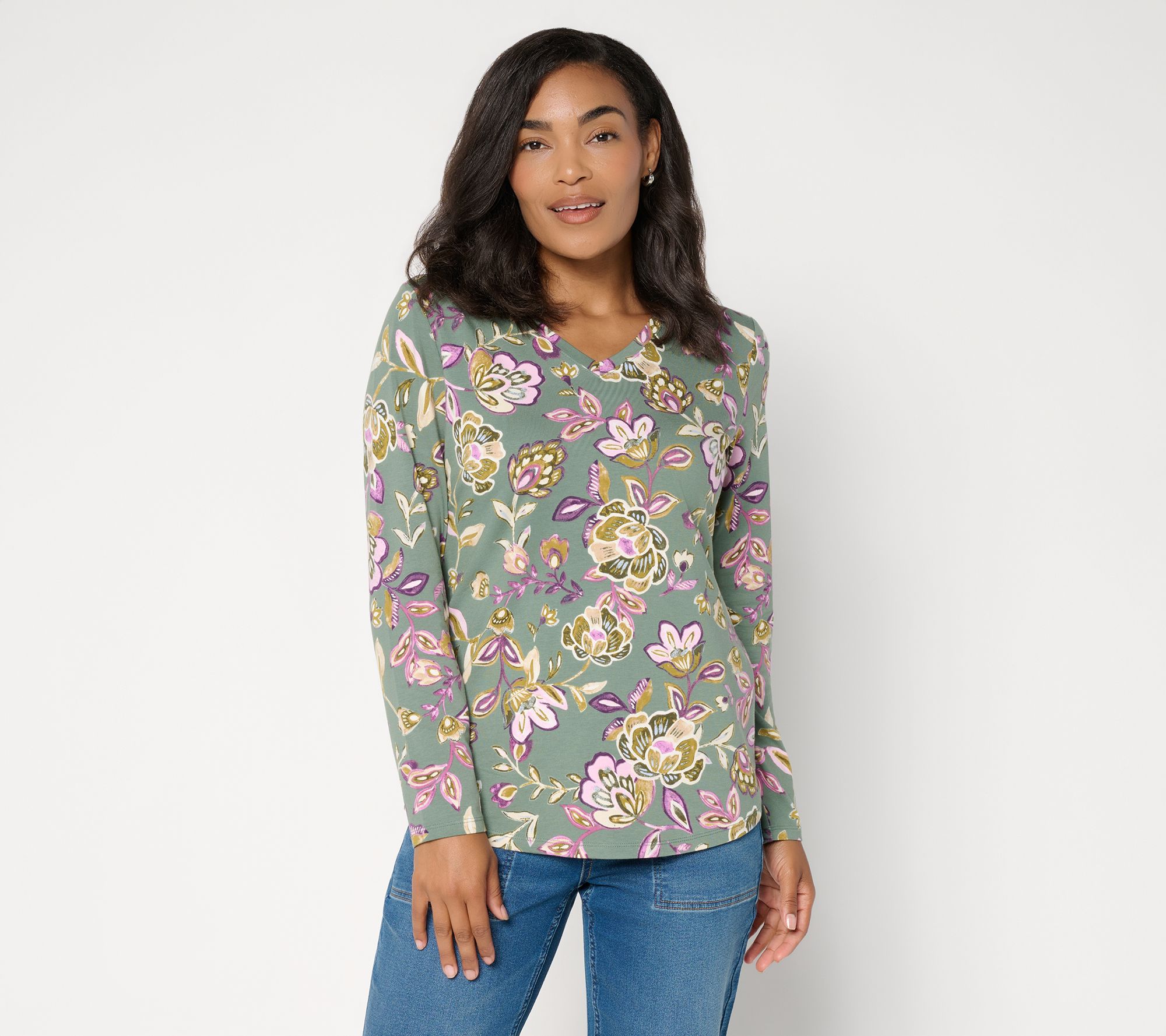 Denim & Co. Favorite Jersey Printed Long Sleeve Top