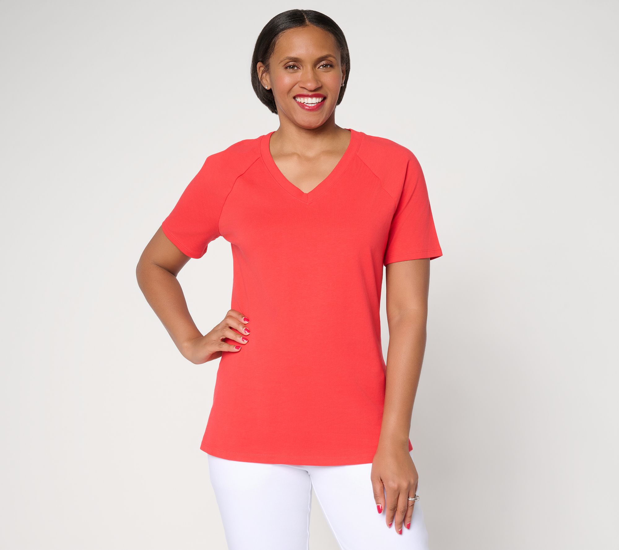 "As Is" Denim & Co. Essentials Perfect Jersey Raglan Sleeve V-Neck Top