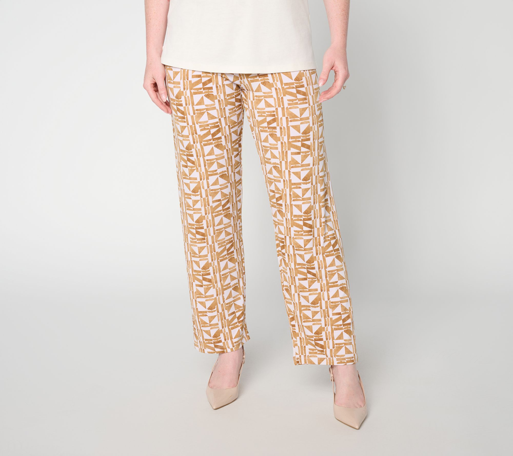 "As Is" Susan Graver Petite Printed Liquid Knit No Side Seam Ankle Pant