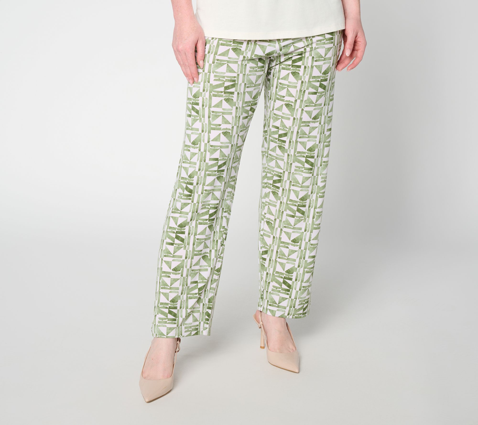 "As Is" Susan Graver Petite Printed Liquid Knit No Side Seam Ankle Pant