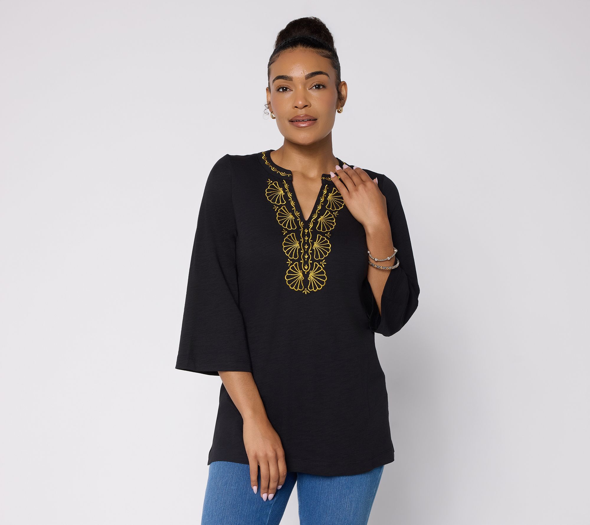 "As Is" Belle Beach by Kim Gravel Regular Slub Knit Glam Clam Tunic