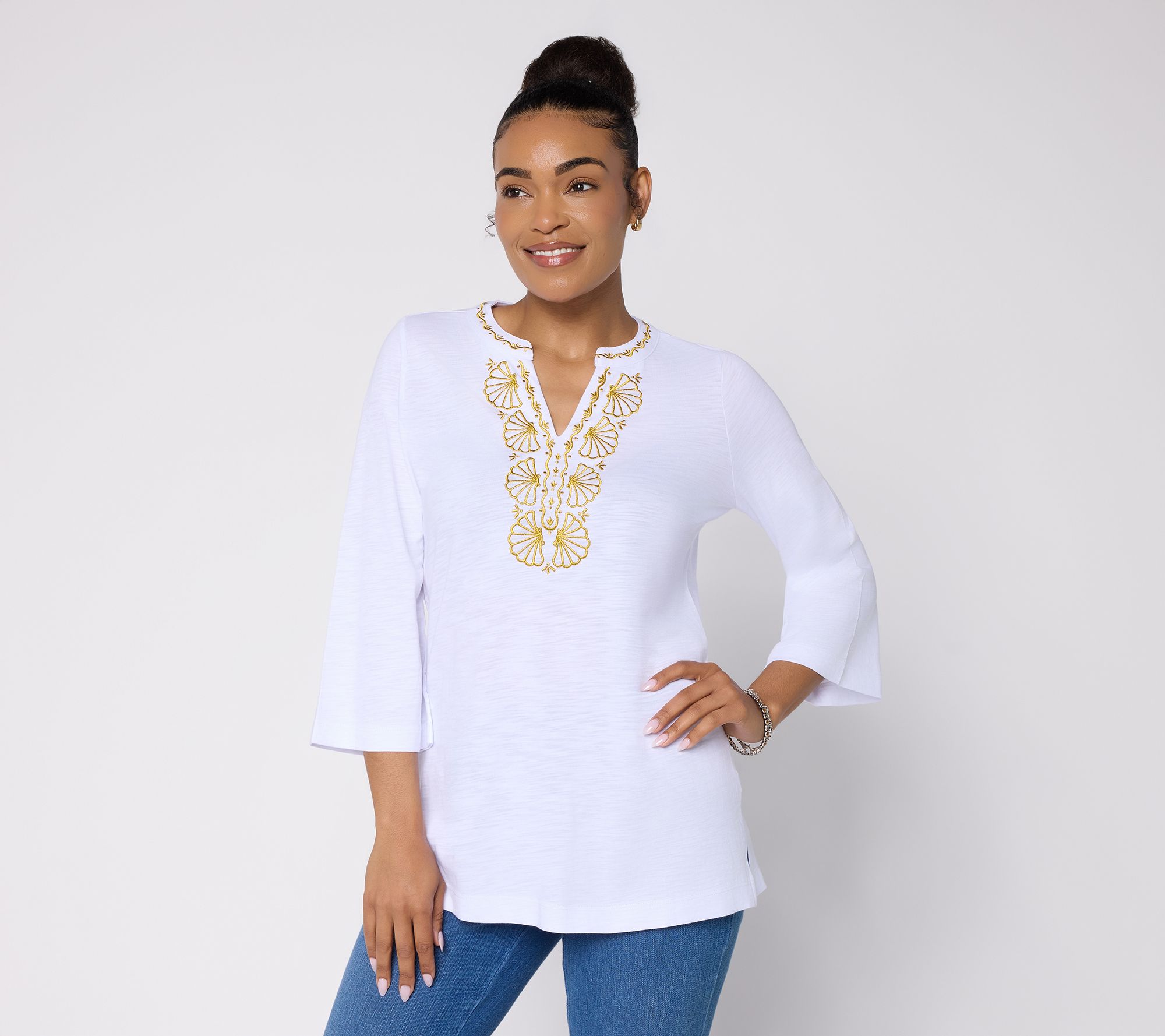 "As Is" Belle Beach by Kim Gravel Regular Slub Knit Glam Clam Tunic