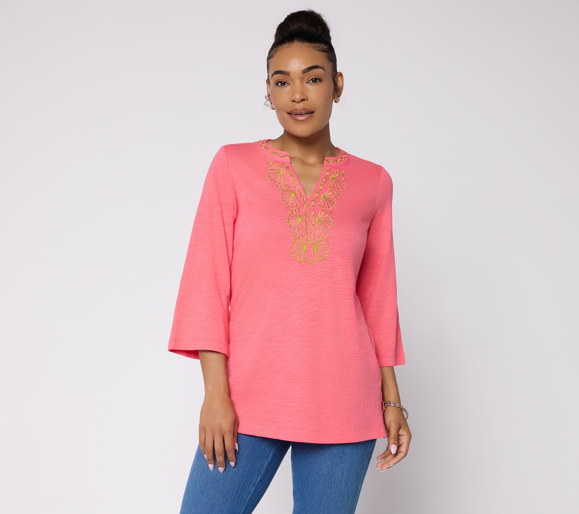"As Is" Belle Beach by Kim Gravel Regular Slub Knit Glam Clam Tunic