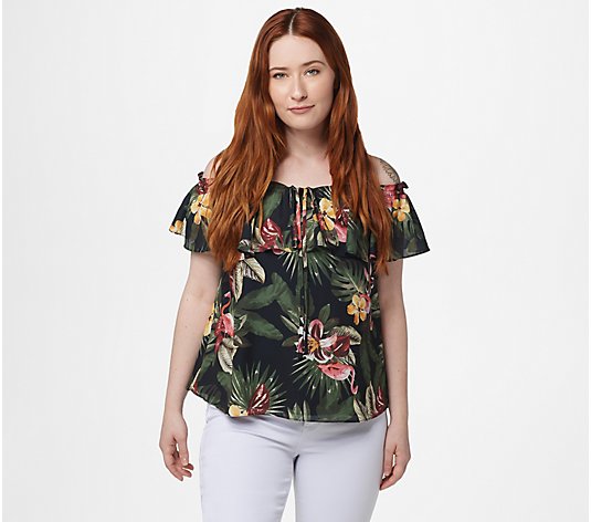 "As Is" Sam Edelman Woven Printed Off-theShoulder Blouse