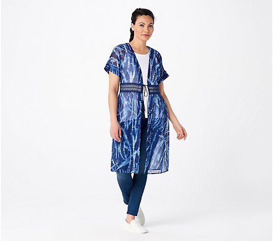 "As Is" Dennis Basso Printed Chiffon Duster with Lace Detail