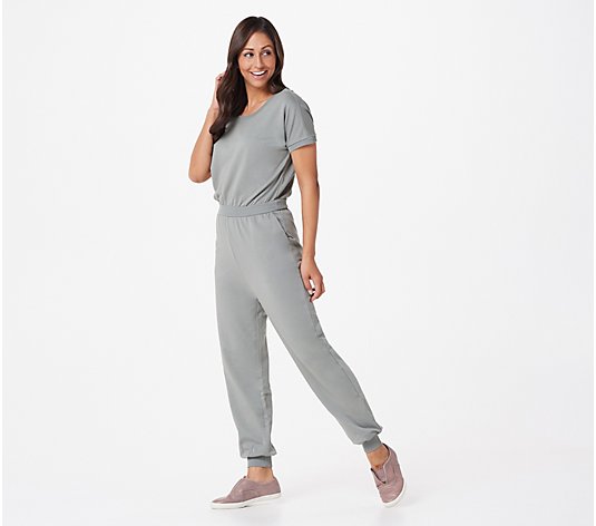 AnyBody Cozy Knit French Terry Short Sleeve Jumpsuit