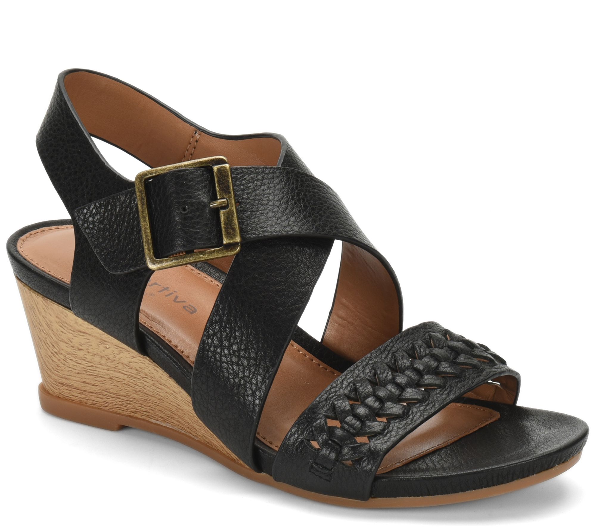 Comfortiva Leather Wedge Sandals - Simone - QVC.com
