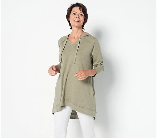 LOGO by Lori Goldstein Hooded Top with Hi-Low Hem and Back Slit