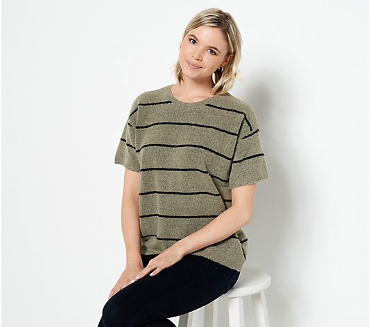 NYDJ Striped Crew-Neck Sweater with Short-Sleeves