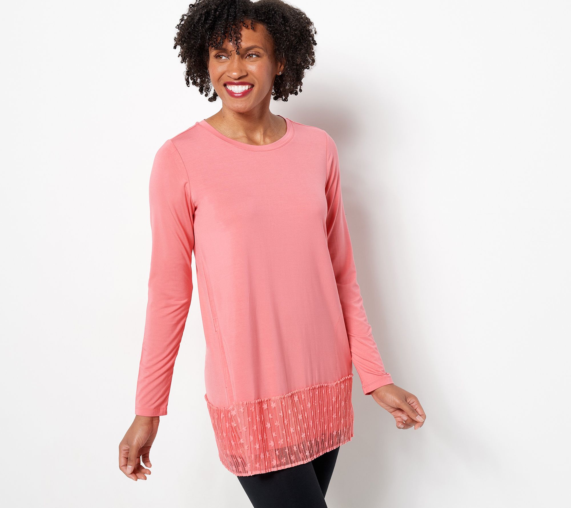 LOGO by Lori Goldstein Rayon 230 Top with Broomstick Mesh