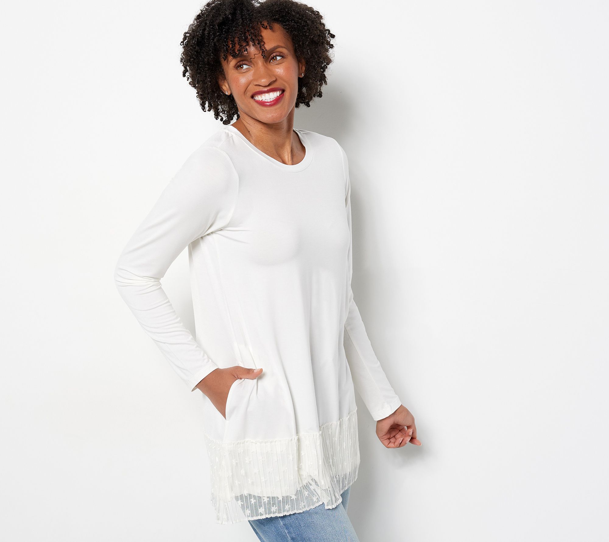 ス❣️logo knit tops ivory LOGO Lori Goldstein sz XS soft GRAY IVORY knit floral 3/4