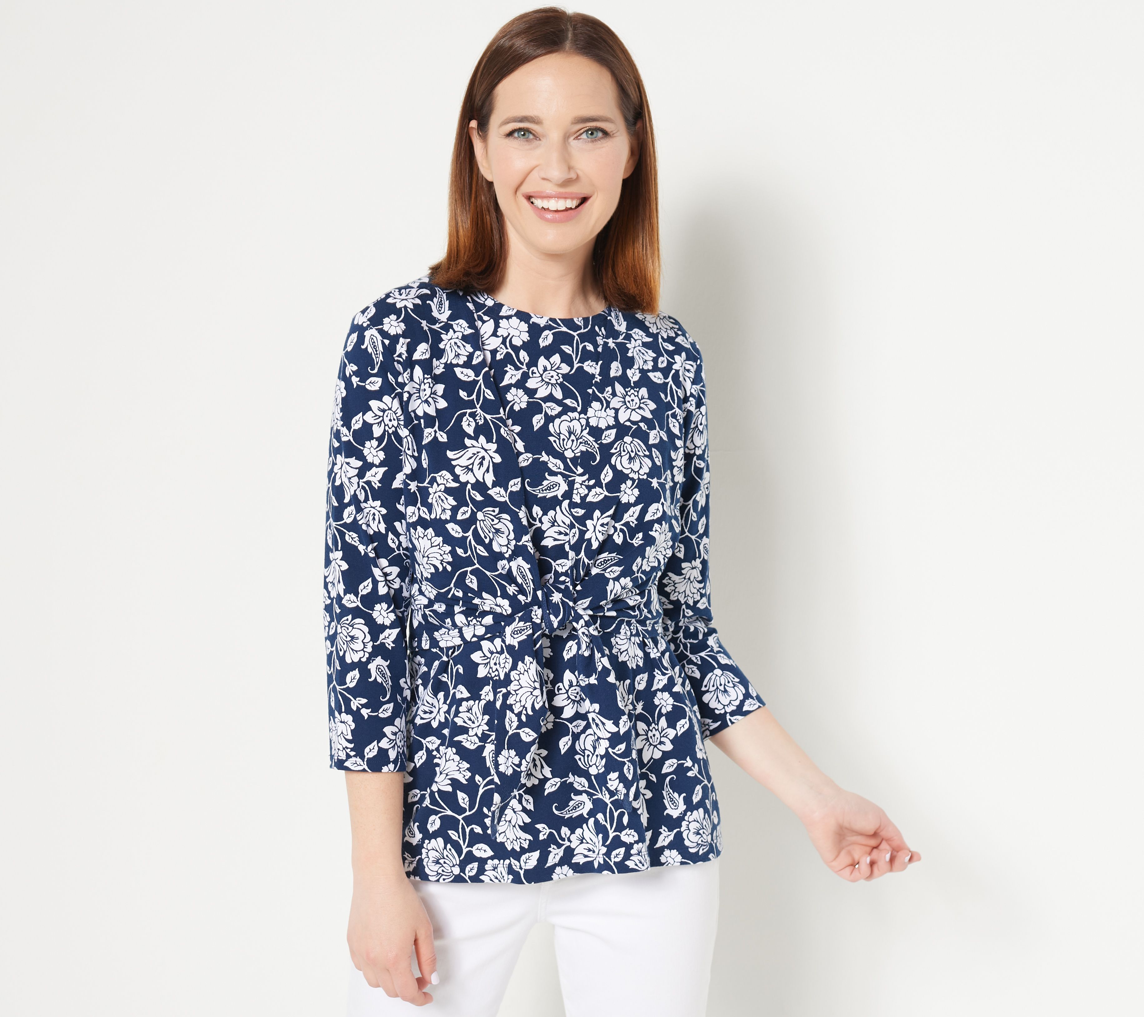 "As Is" Denim & Co. Printed Jersey Tie Front Shrug w/ Tank Top