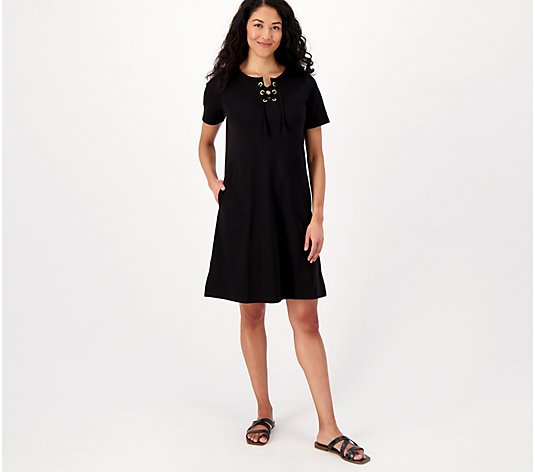 Quacker Factory Grommet Lace Up Dress with Pockets