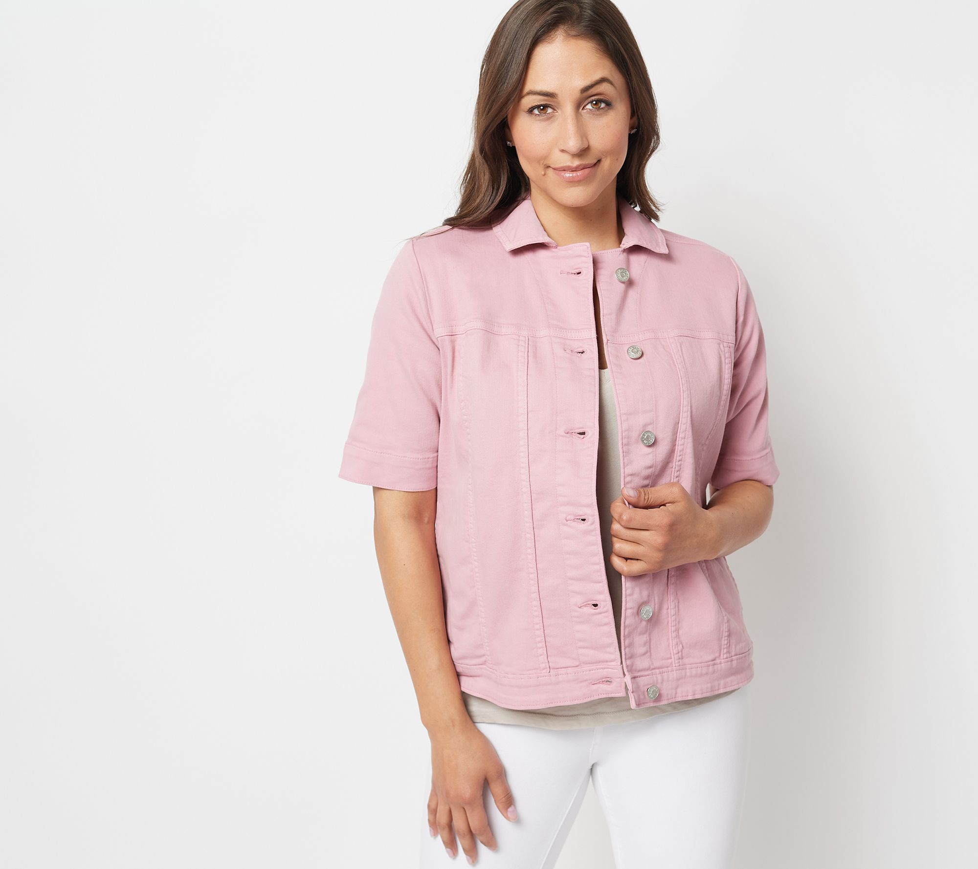 "As Is" Denim & Co. Easy Stretch Elbow Sleeve Denim Jacket