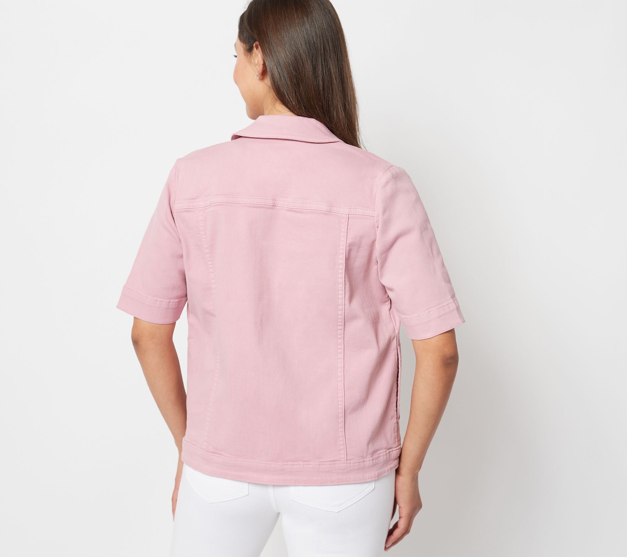 "As Is" Denim & Co. Easy Stretch Elbow Sleeve Denim Jacket