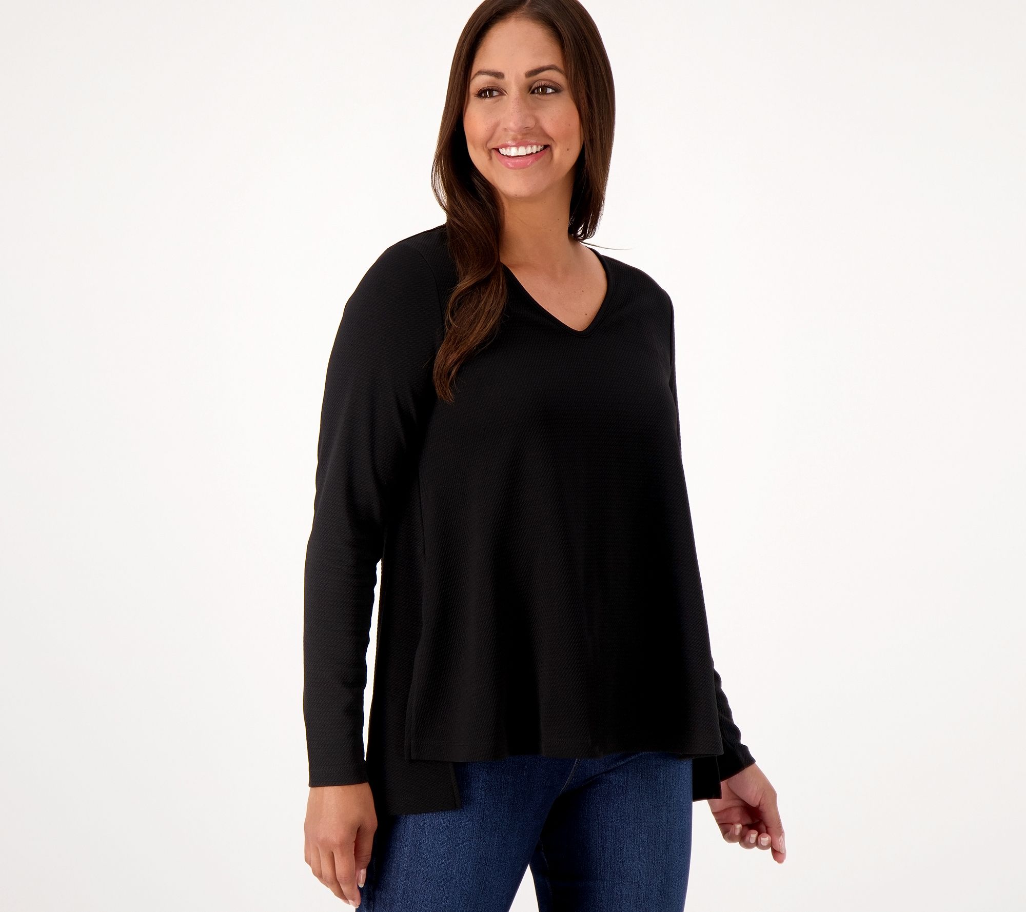 Attitudes by Renee Long Sleeve V-neck Tunic Textured Knit