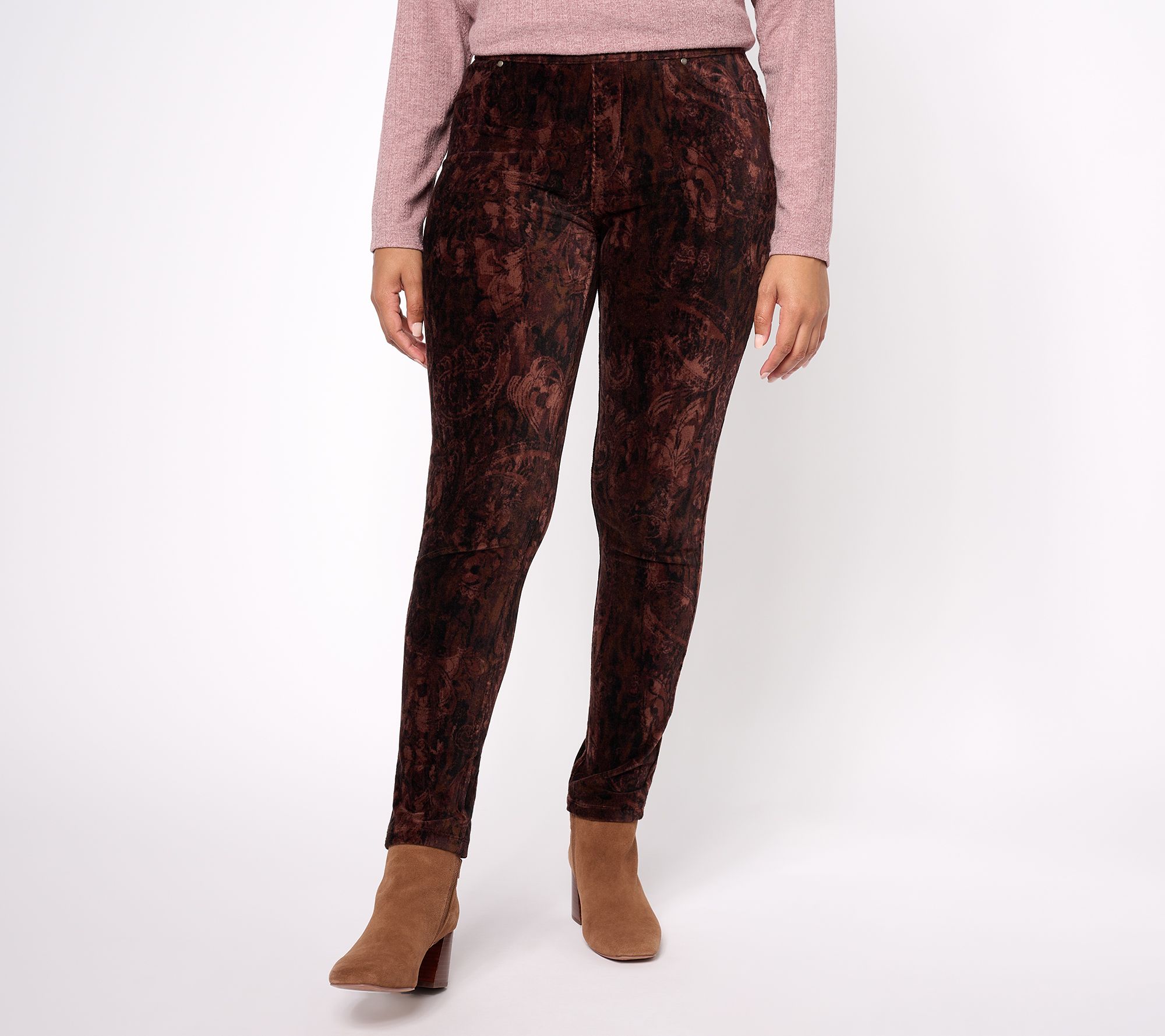 Susan Graver Weekend Printed Knit Corduroy Slim-Leg Ankle Pants - QVC.com