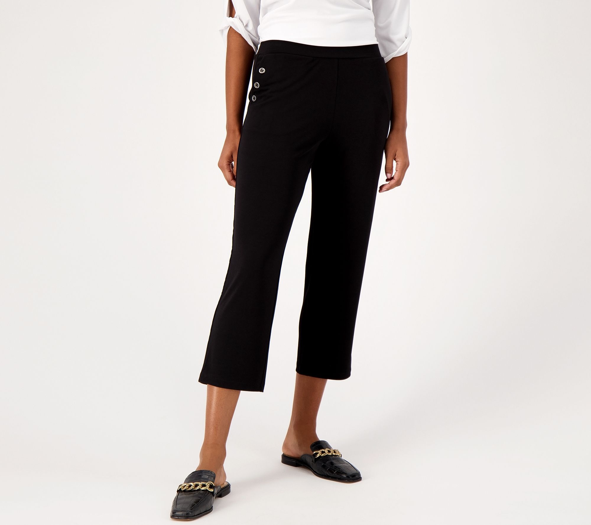 Susan Graver Petite Liquid Knit Straight Leg Crop Pant