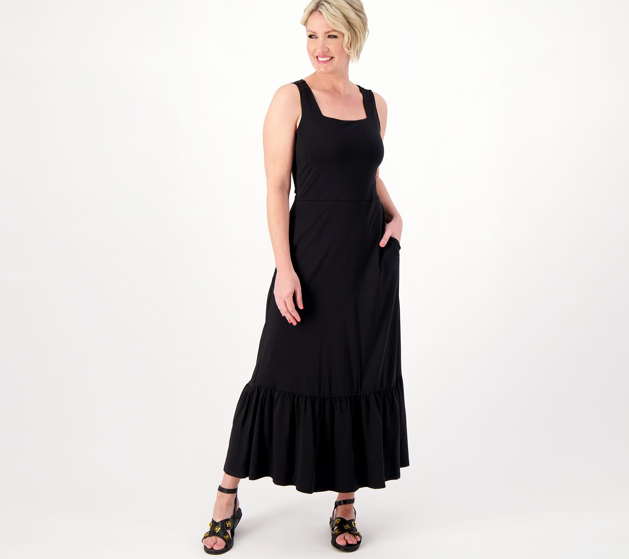 Lands' End Petite Square Neck Tiered Maxi Dress