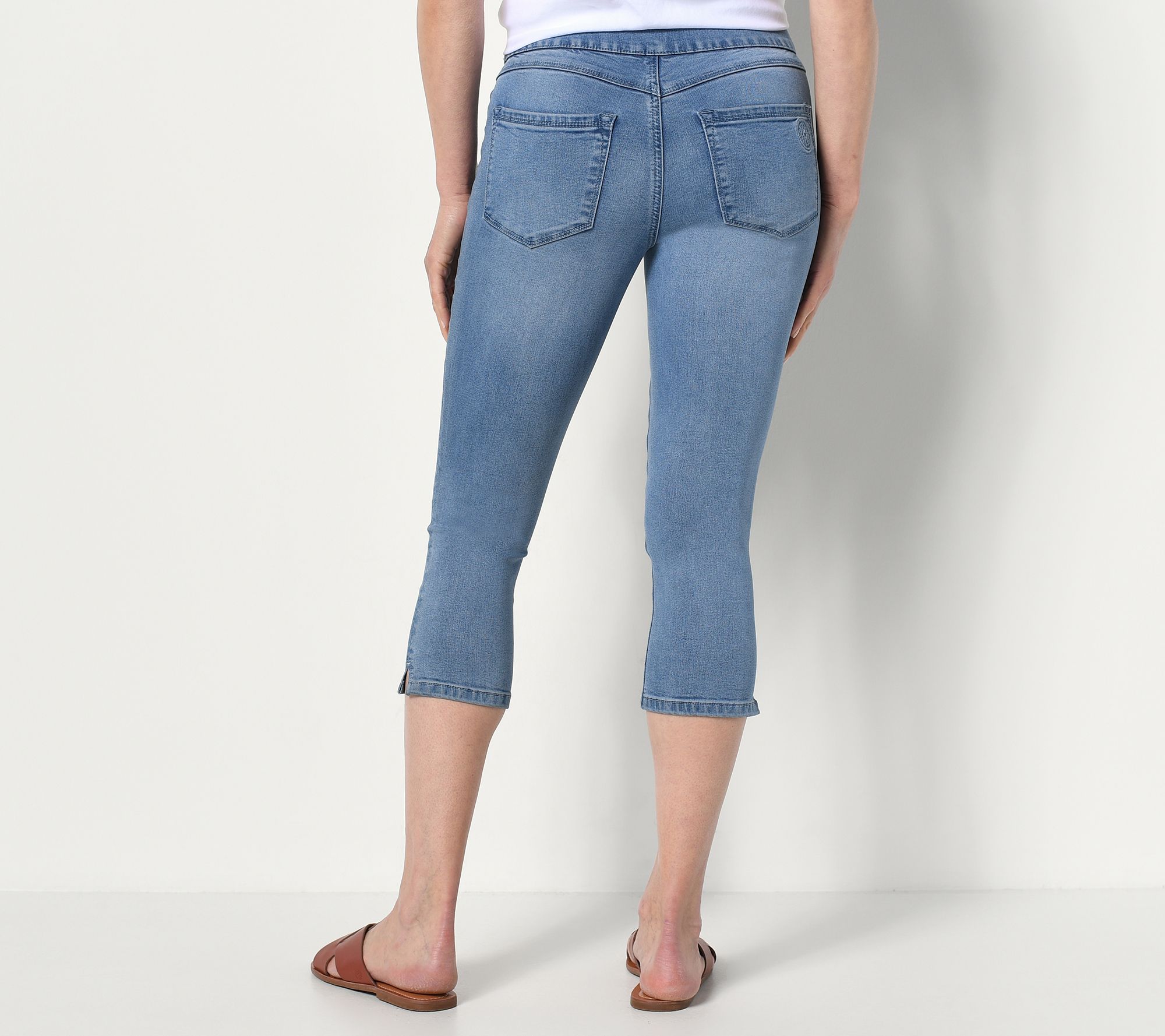 Laurie Felt Silky Denim Regular Pull-On Embroidered Capri w/ Cuff