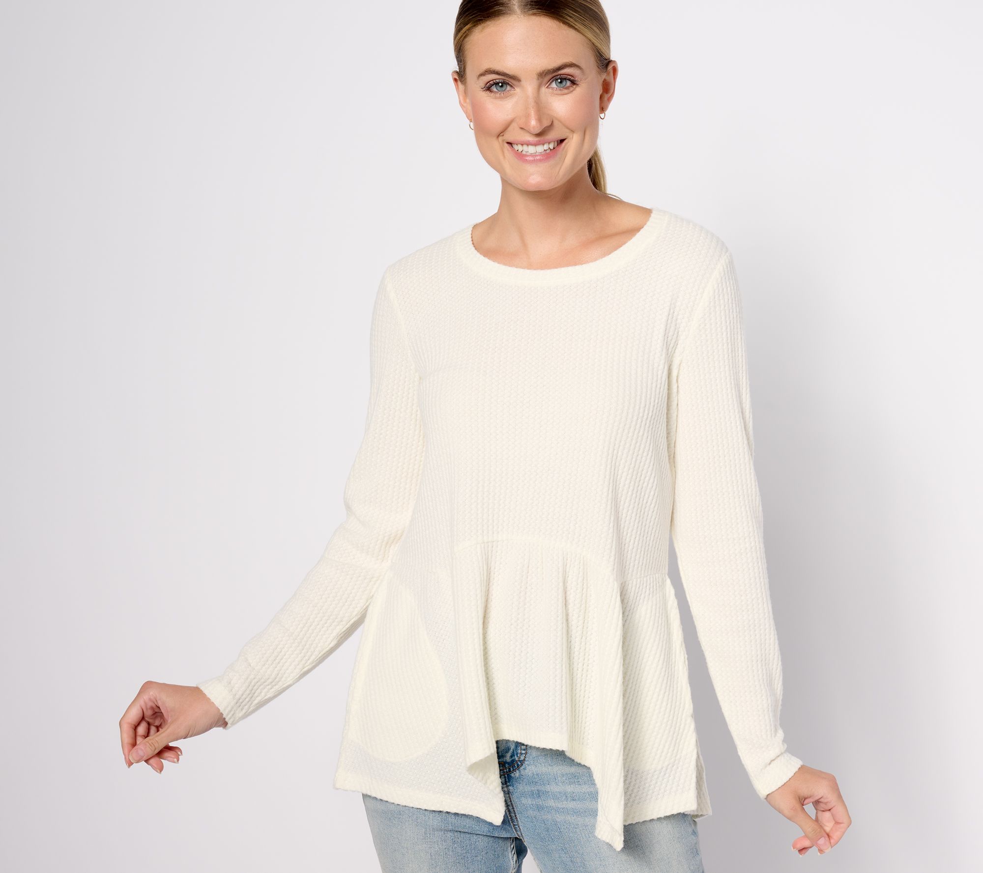 LOGO by Lori Goldstein Cloud Waffle Peplum Top