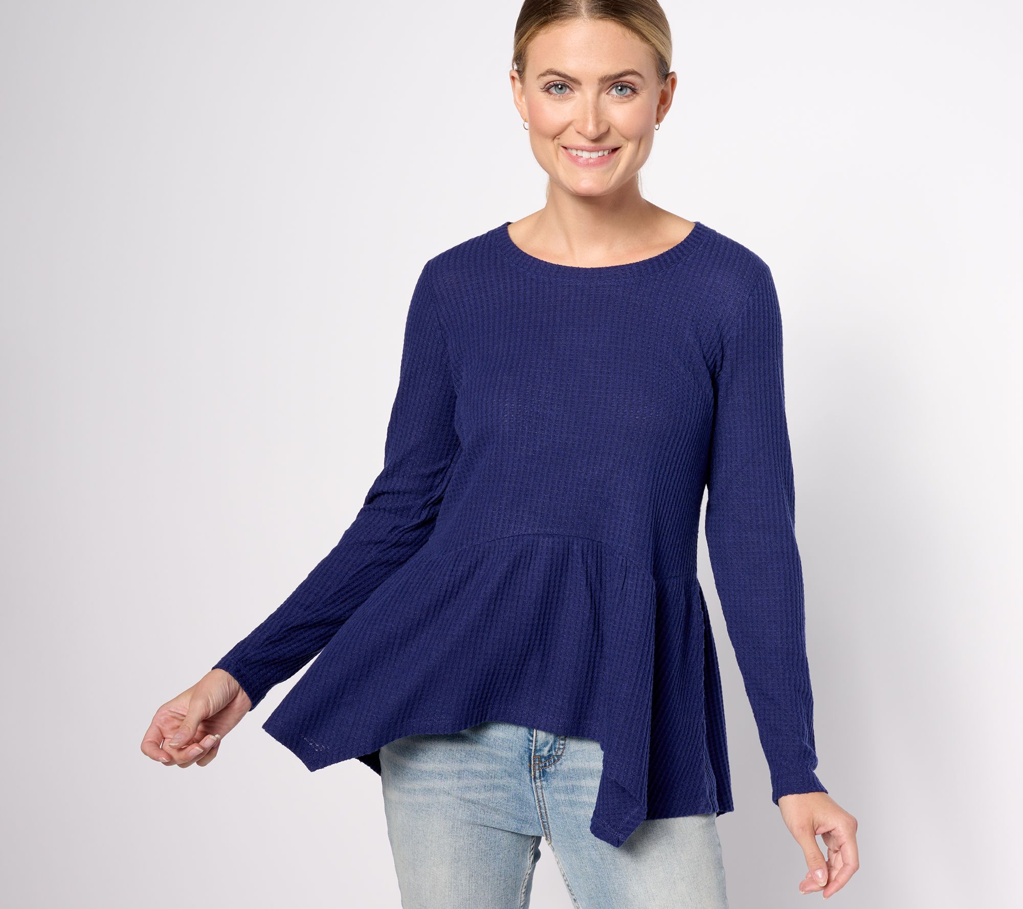 LOGO by Lori Goldstein Cloud Waffle Peplum Top