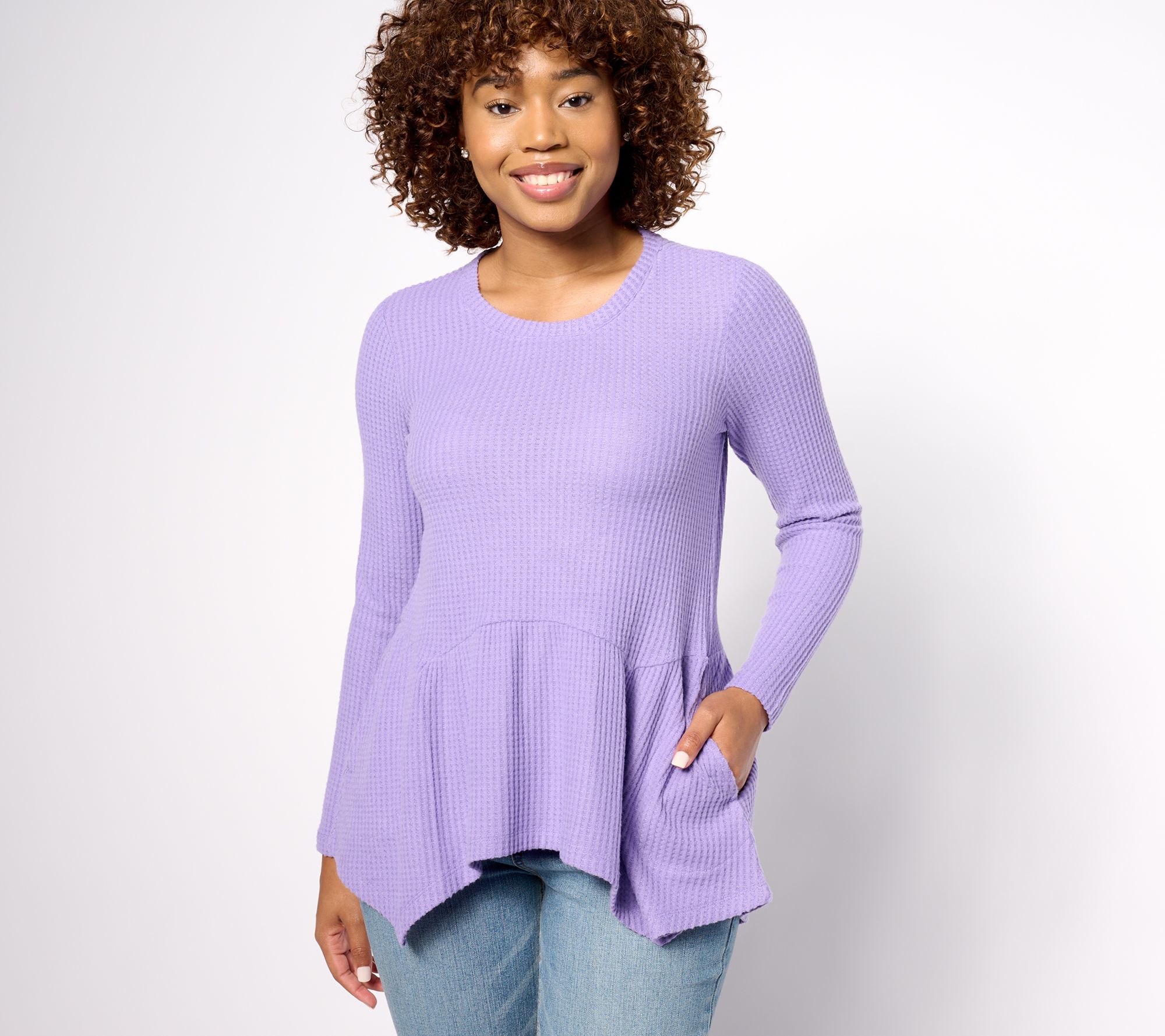 LOGO by Lori Goldstein Cloud Waffle Peplum Top