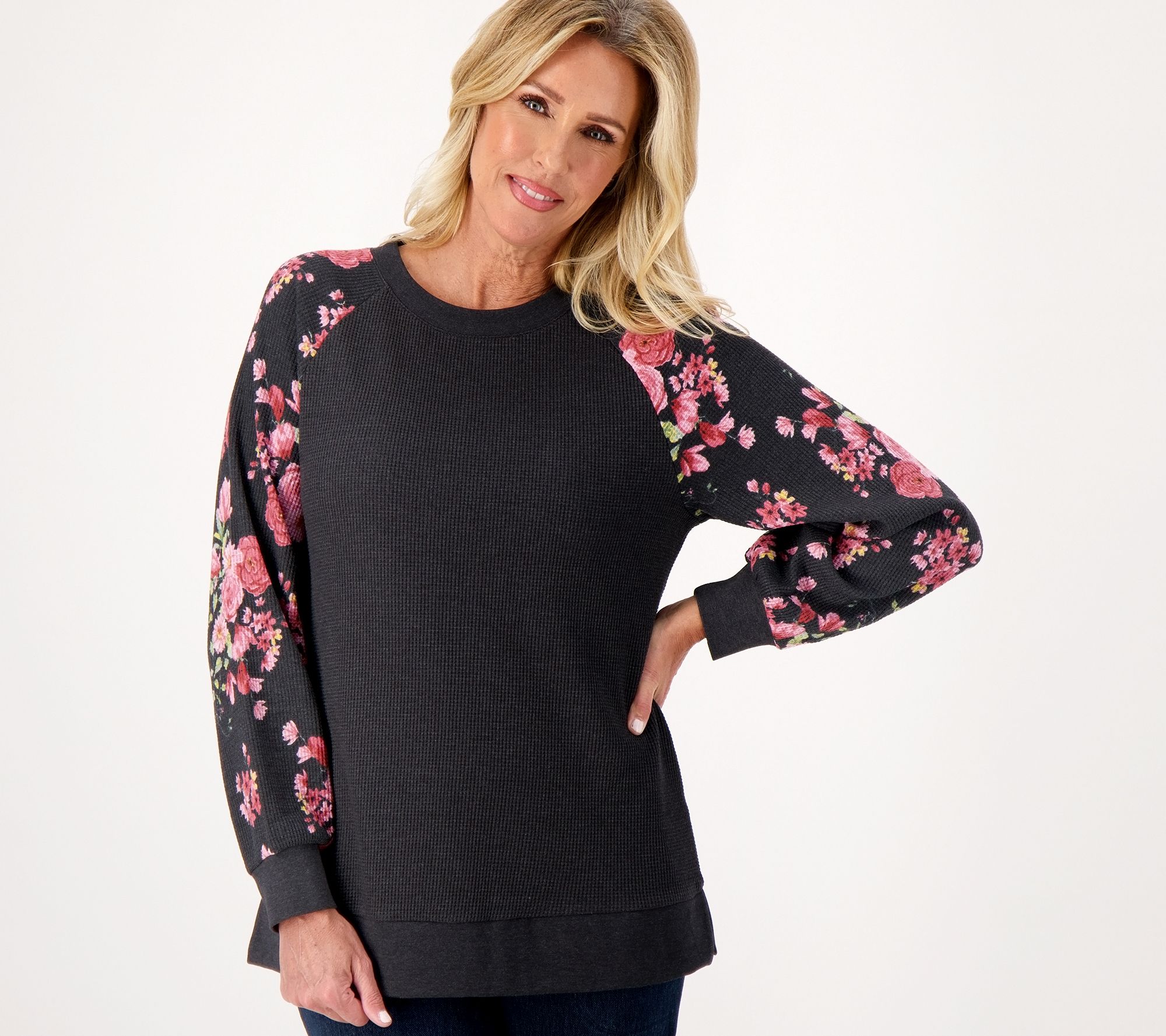 "As Is" Belle by Kim Gravel Baby Waffle Indigo Floral Sweatshirt
