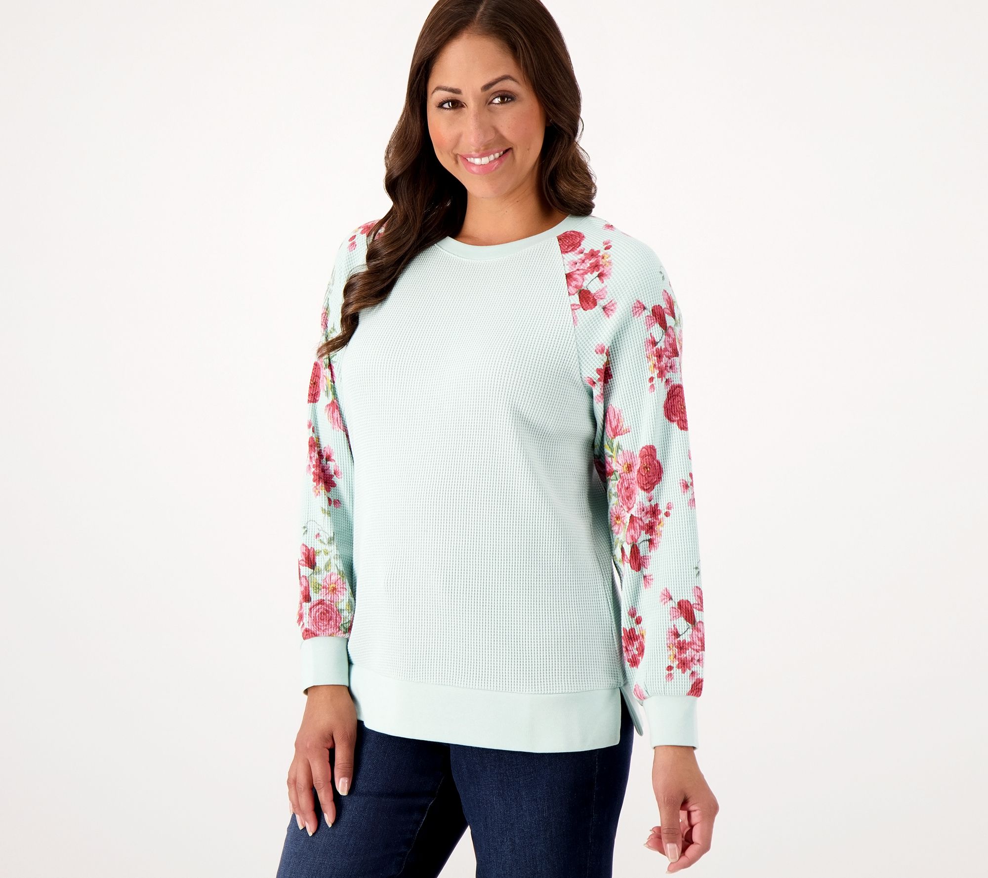 "As Is" Belle by Kim Gravel Baby Waffle Indigo Floral Sweatshirt