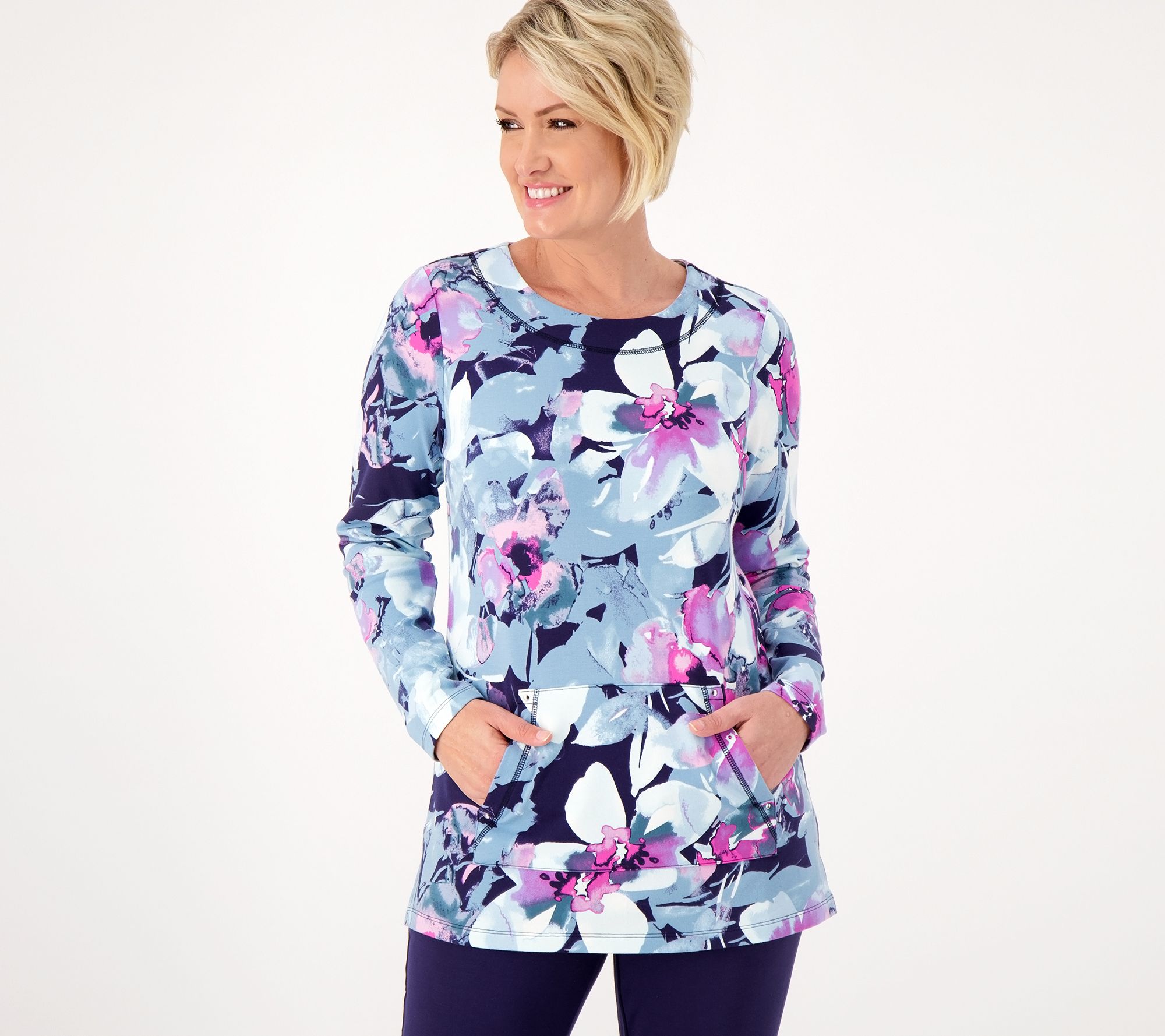 "As Is" Sport Savvy All Day French Terry Floral Pocket Pullover