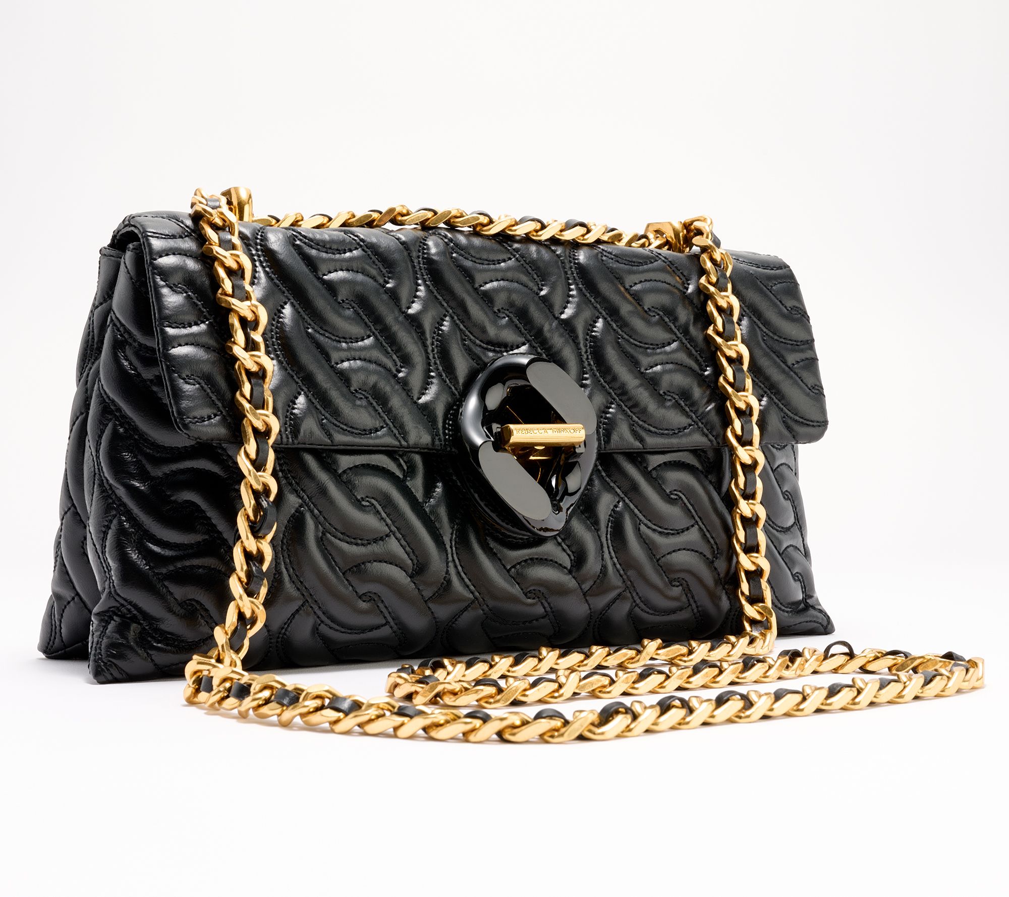 Rebecca Minkoff Double Gusset Leather Crossbody with Chain Quilt