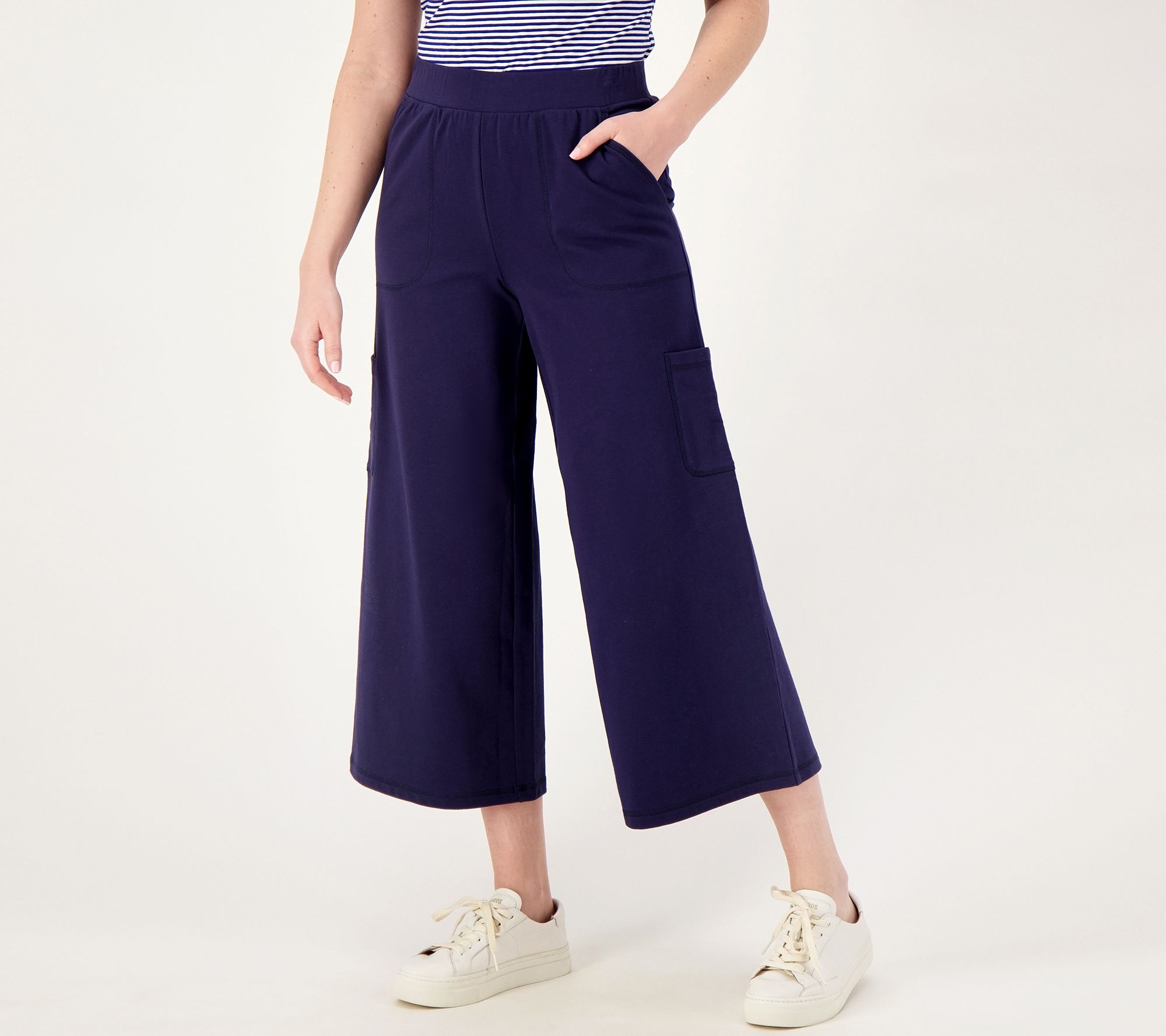 "As Is" Isaac Mizrahi Live Soho Petite French Terry Cargo Pants
