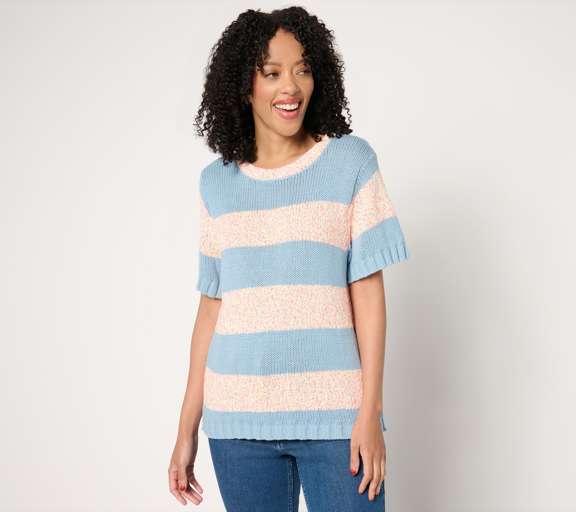 Peace Love World Short Sleeve Neon Sweater