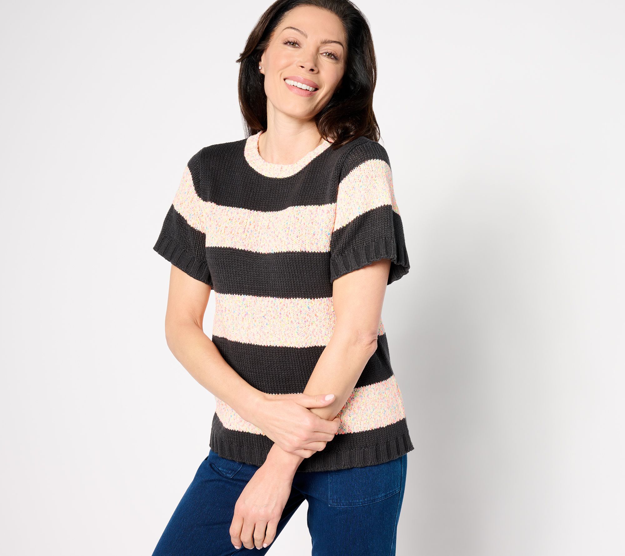 Peace Love World Short Sleeve Neon Sweater