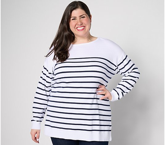 Denim & Co. Placed Stripe Long Sleeve Sweater Tunic 