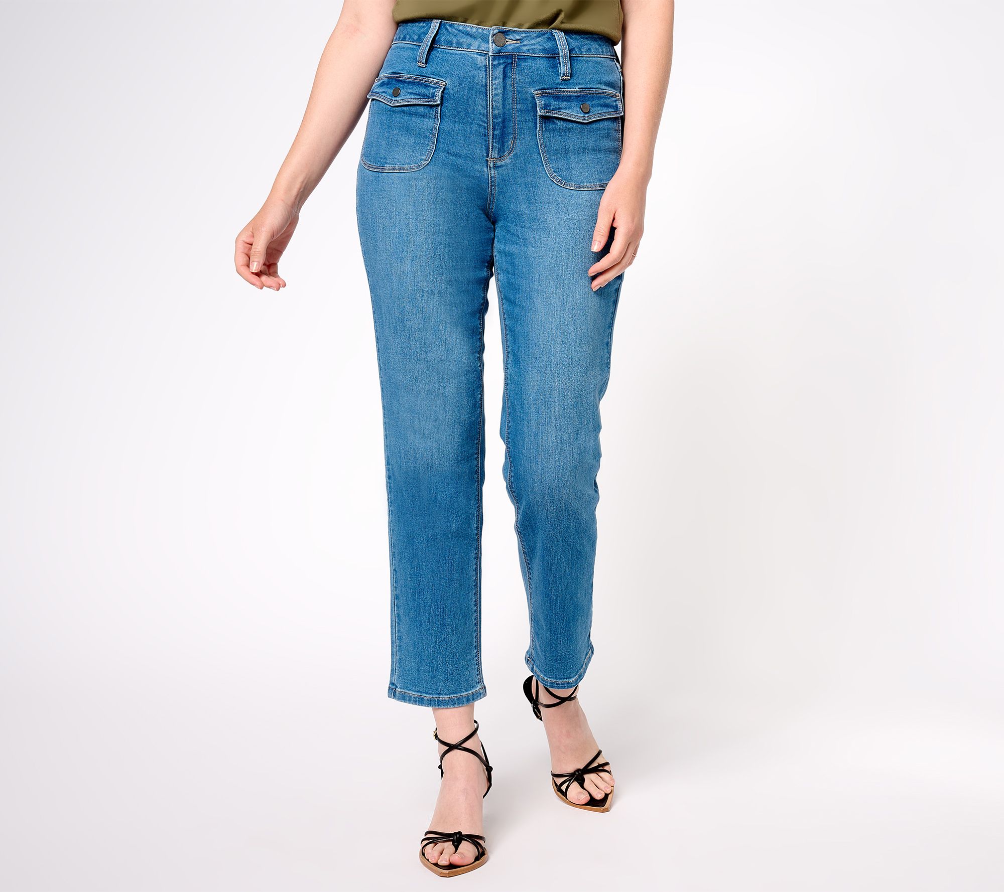 "As Is" Susan Graver Regular Straight Leg Jean with Patch Pockets