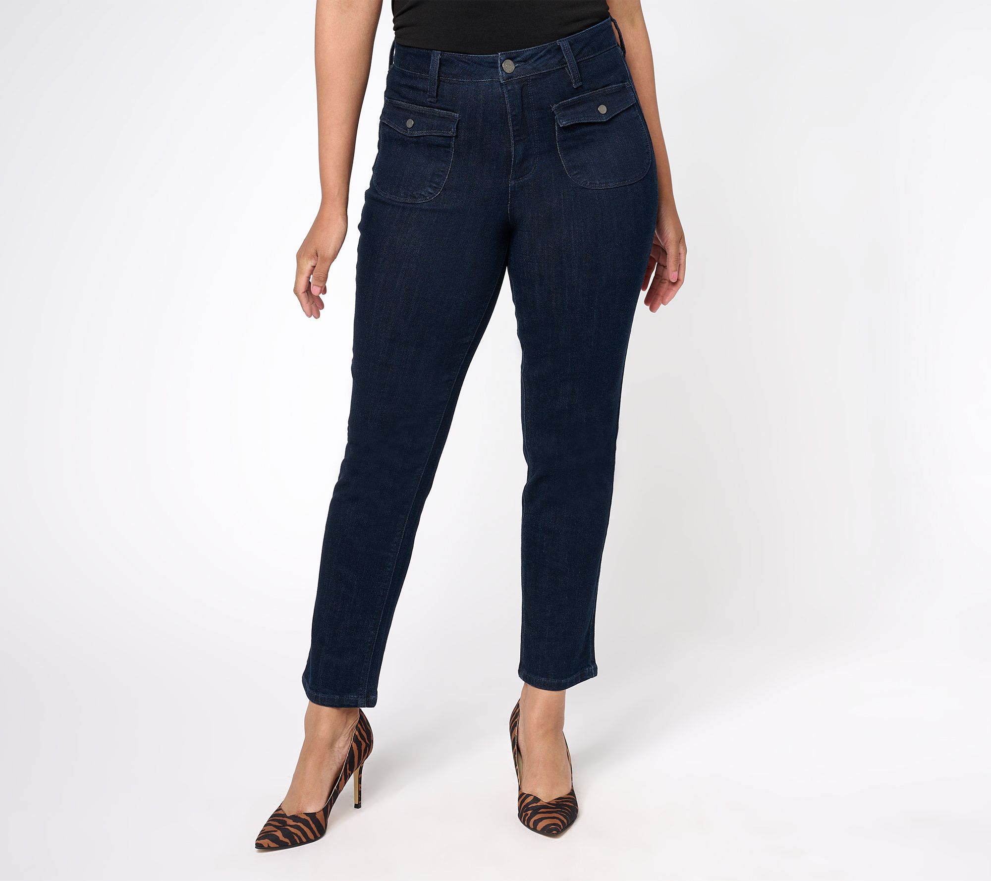 "As Is" Susan Graver Regular Straight Leg Jean with Patch Pockets