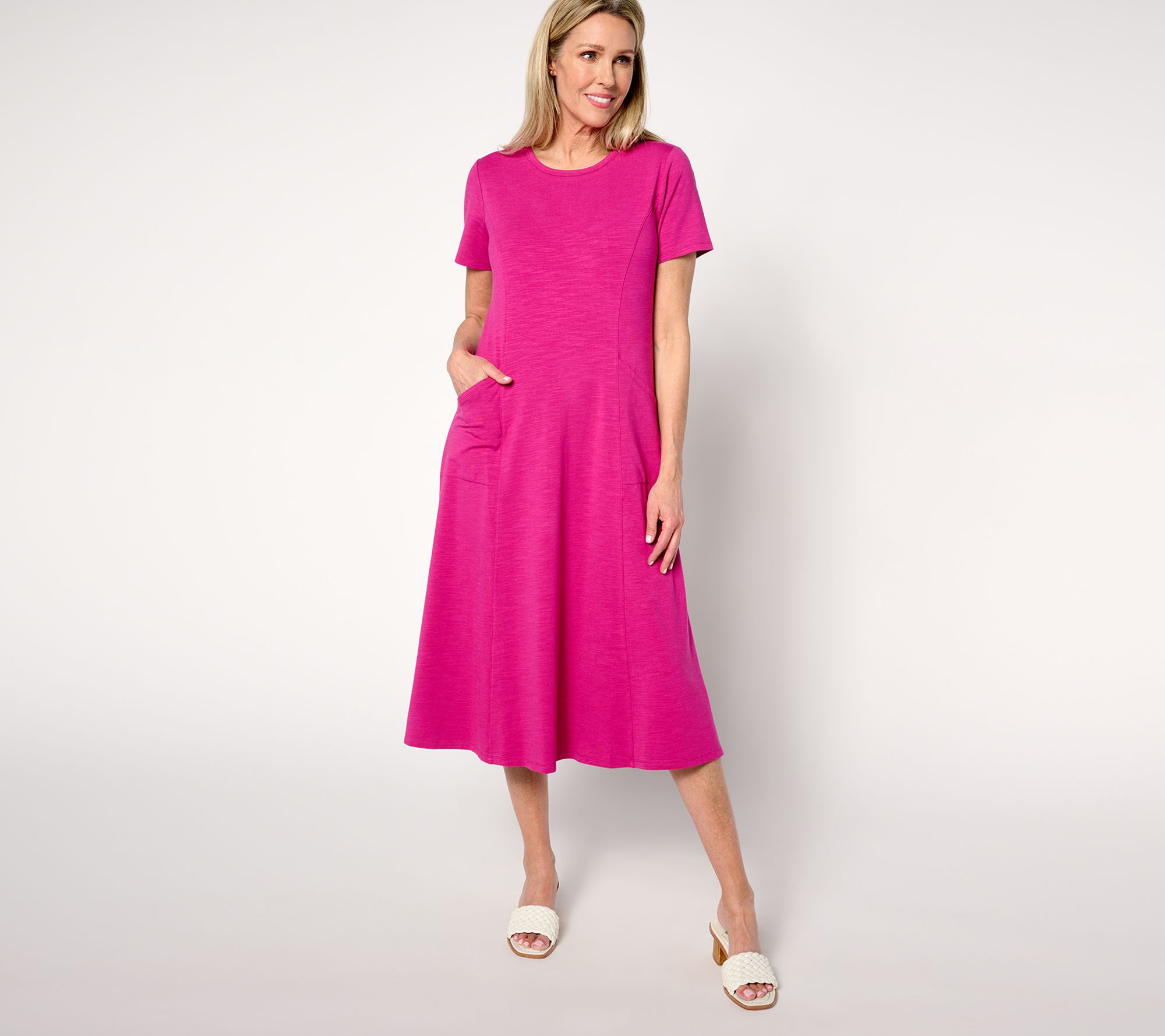 Joan Rivers Regular Cotton Slub Midi Dress with Pockets QVC