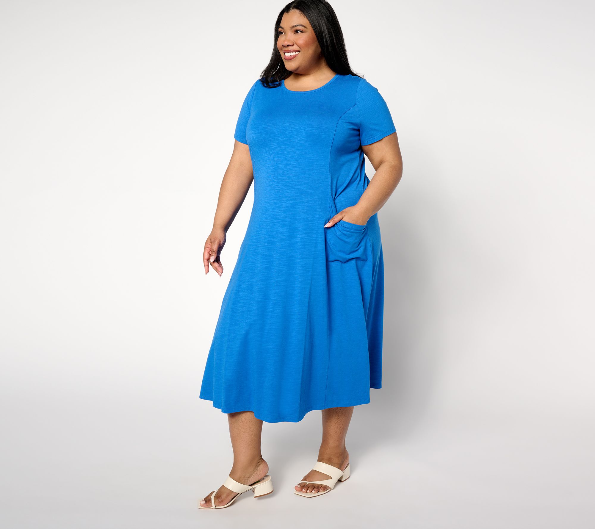 Joan Rivers Regular Cotton Slub Midi Dress with Pockets