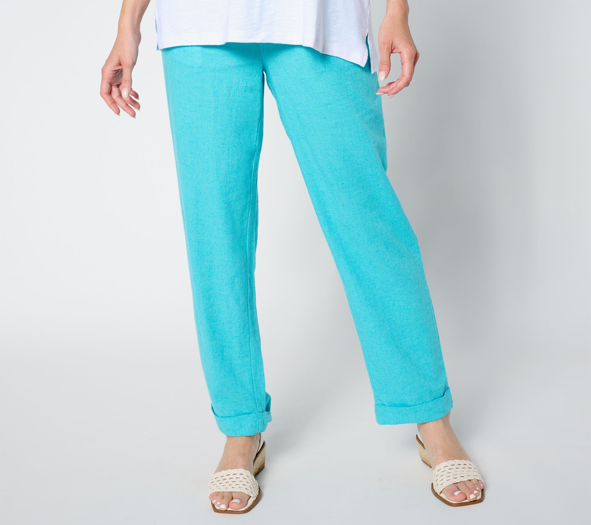 Denim & Co. Naturals Petite Linen Blend Straight Leg Pant