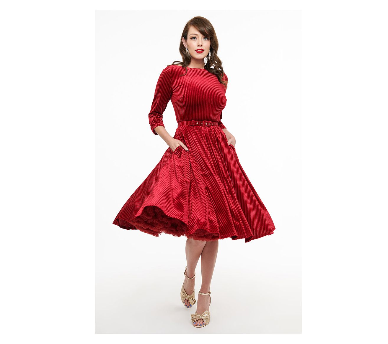 Unique Vintage Navy Velvet Devon Swing Dress